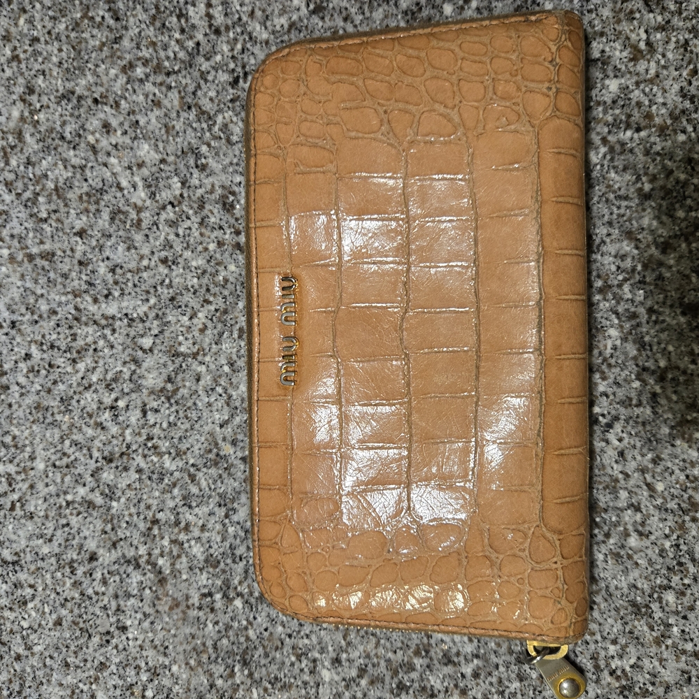 Miu Miu Tan Croc-Embossed Wallet